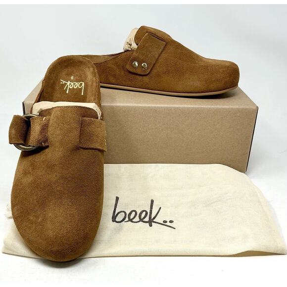 BEEK Chestnut Suede Vulture Clogs Brown Mules Size NIB - Picture 2 of 14